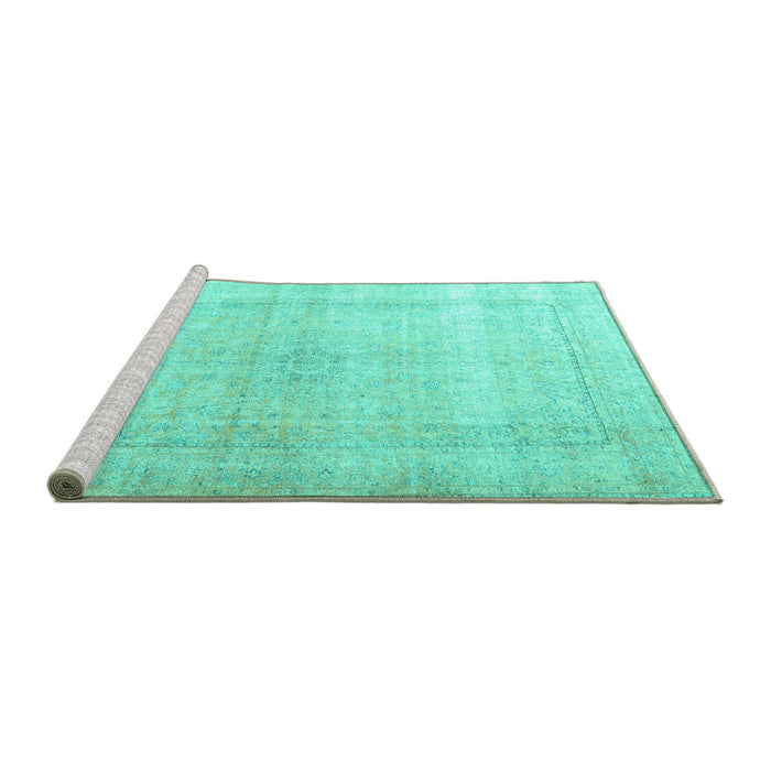 Sideview of Machine Washable Persian Turquoise Traditional Area Rugs, wshtr3418turq