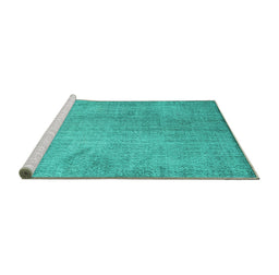 Sideview of Machine Washable Persian Turquoise Traditional Area Rugs, wshtr3419turq