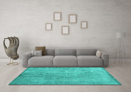 Machine Washable Persian Turquoise Traditional Area Rugs in a Living Room,, wshtr3419turq
