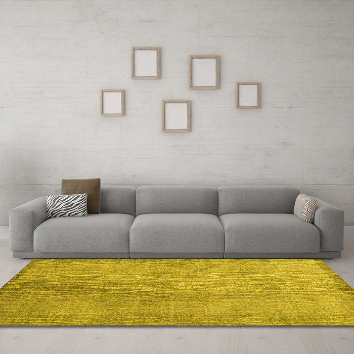 Machine Washable Persian Yellow Traditional Rug in a Living Room, wshtr3419yw