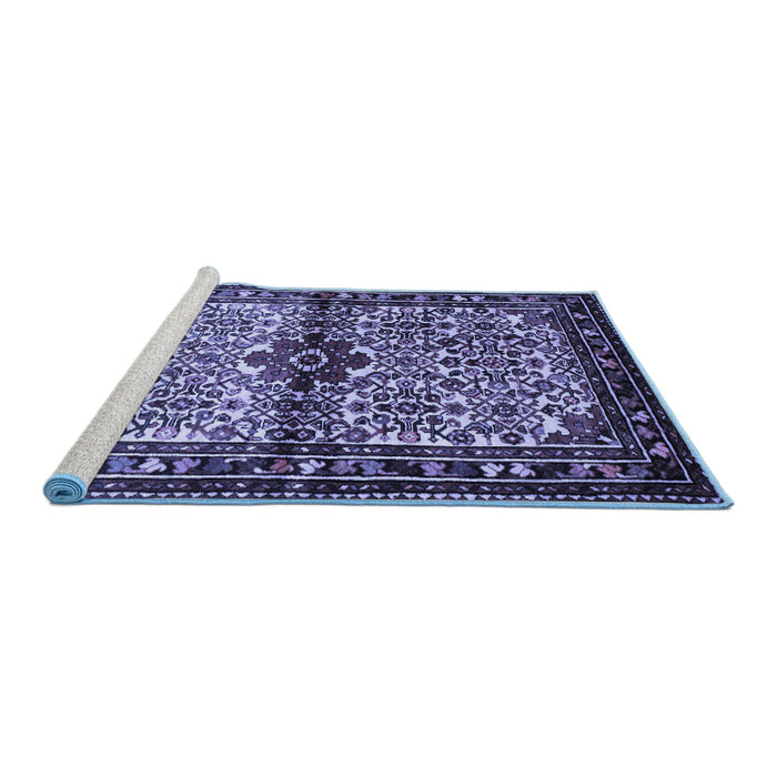 Sideview of Machine Washable Persian Blue Traditional Rug, wshtr341blu