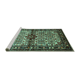 Sideview of Machine Washable Persian Turquoise Traditional Area Rugs, wshtr341turq