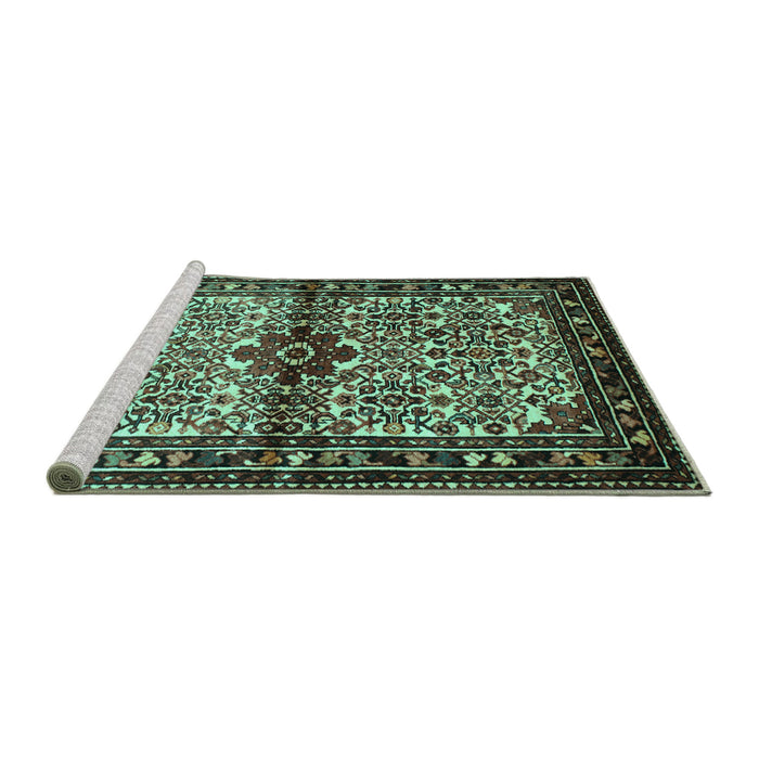 Sideview of Machine Washable Persian Turquoise Traditional Area Rugs, wshtr341turq