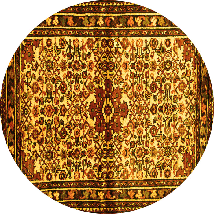 Round Machine Washable Persian Yellow Traditional Rug, wshtr341yw
