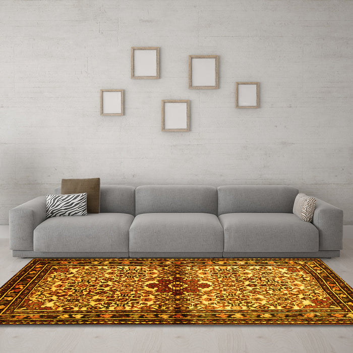 Machine Washable Persian Yellow Traditional Rug in a Living Room, wshtr341yw