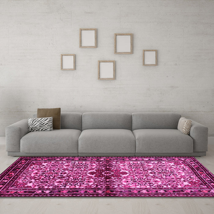 Machine Washable Persian Pink Traditional Rug in a Living Room, wshtr341pnk