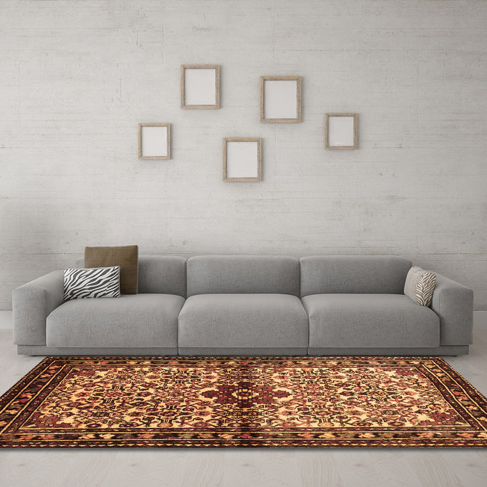 Machine Washable Persian Brown Traditional Rug in a Living Room,, wshtr341brn
