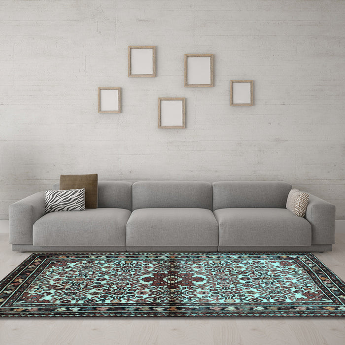 Machine Washable Persian Light Blue Traditional Rug in a Living Room, wshtr341lblu