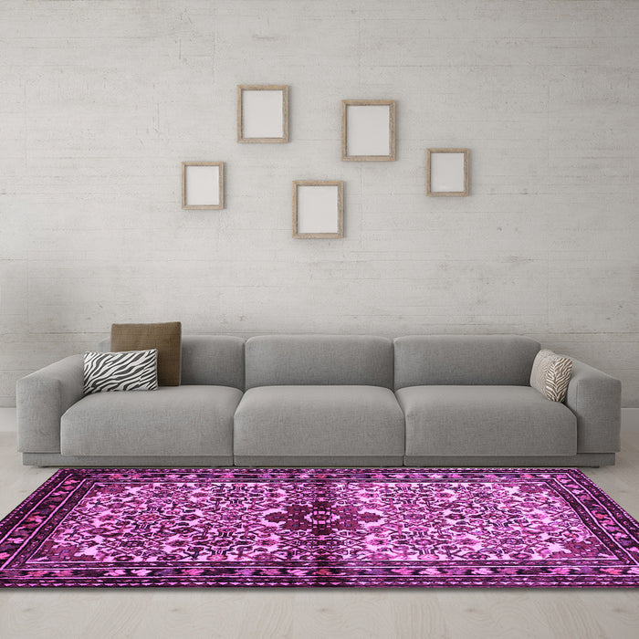 Machine Washable Persian Purple Traditional Area Rugs in a Living Room, wshtr341pur