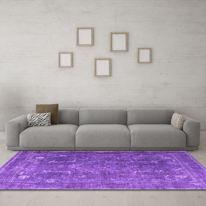 Machine Washable Persian Purple Traditional Area Rugs in a Living Room, wshtr3420pur
