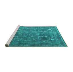 Sideview of Machine Washable Persian Turquoise Traditional Area Rugs, wshtr3420turq