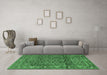 Machine Washable Persian Emerald Green Traditional Area Rugs in a Living Room,, wshtr3421emgrn