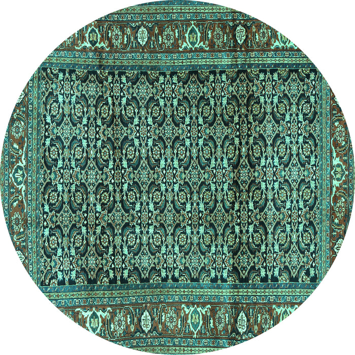 Round Machine Washable Persian Turquoise Traditional Area Rugs, wshtr3421turq