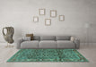 Machine Washable Persian Turquoise Traditional Area Rugs in a Living Room,, wshtr3421turq