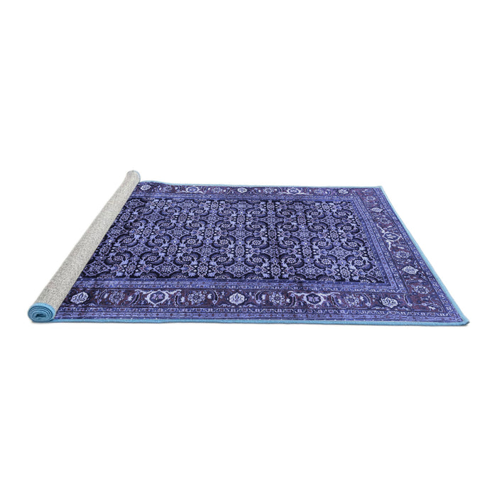 Sideview of Machine Washable Persian Blue Traditional Rug, wshtr3421blu