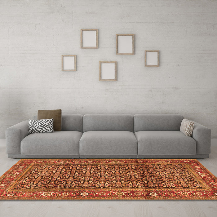 Machine Washable Persian Orange Traditional Area Rugs in a Living Room, wshtr3421org