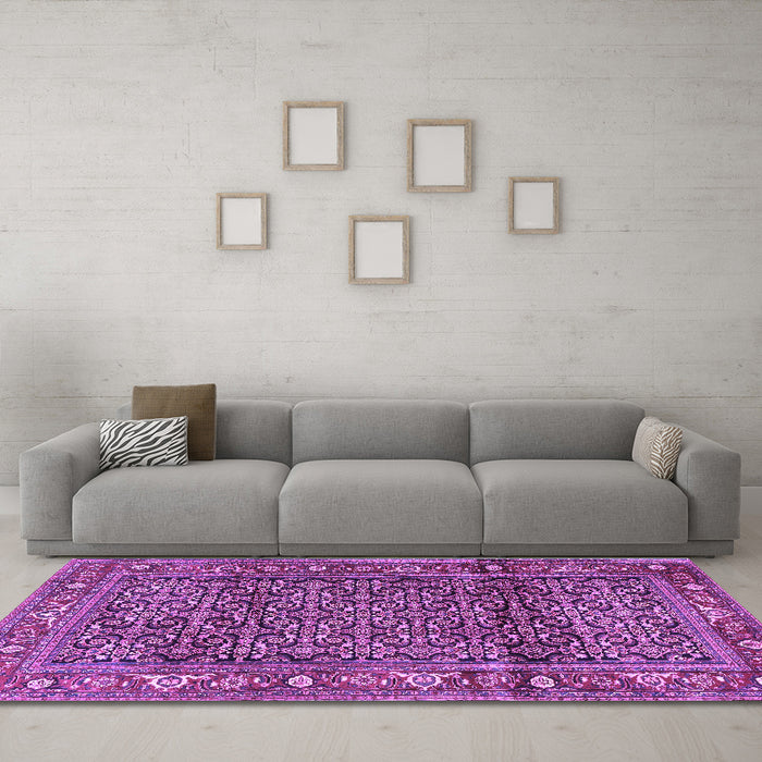 Machine Washable Persian Purple Traditional Area Rugs in a Living Room, wshtr3421pur