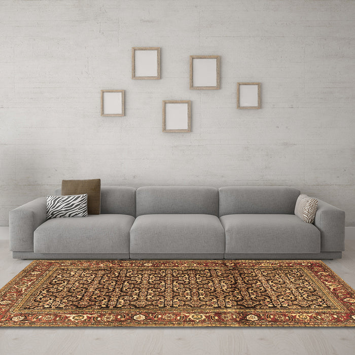 Machine Washable Persian Brown Traditional Rug in a Living Room,, wshtr3421brn