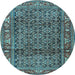 Round Machine Washable Persian Light Blue Traditional Rug, wshtr3421lblu