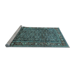 Sideview of Machine Washable Persian Light Blue Traditional Rug, wshtr3421lblu
