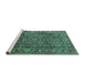 Sideview of Machine Washable Persian Turquoise Traditional Area Rugs, wshtr3421turq