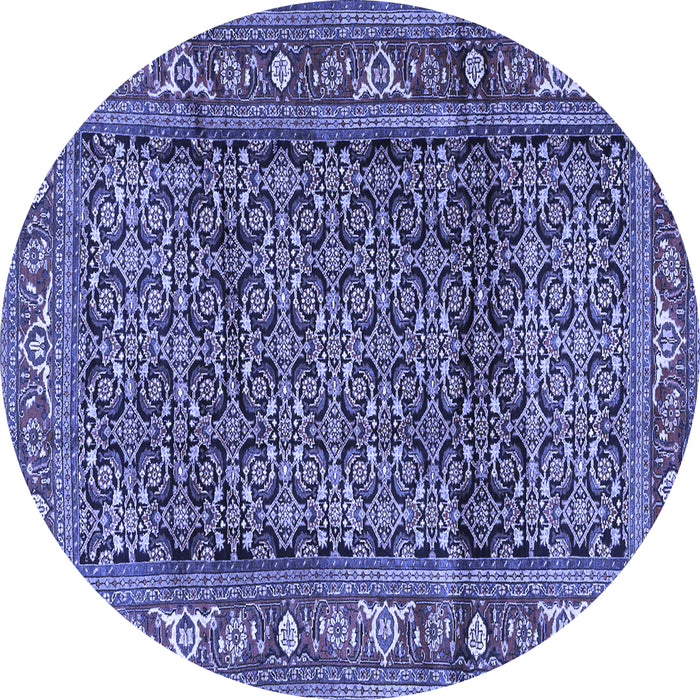 Round Machine Washable Persian Blue Traditional Rug, wshtr3421blu