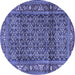 Round Machine Washable Persian Blue Traditional Rug, wshtr3421blu