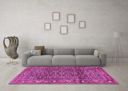 Machine Washable Persian Pink Traditional Rug in a Living Room, wshtr3421pnk