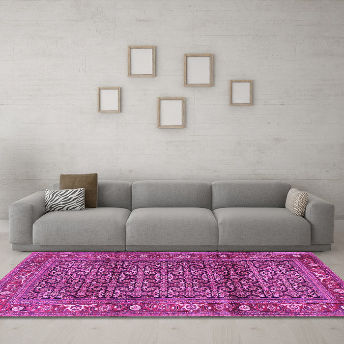 Machine Washable Persian Pink Traditional Rug in a Living Room, wshtr3421pnk