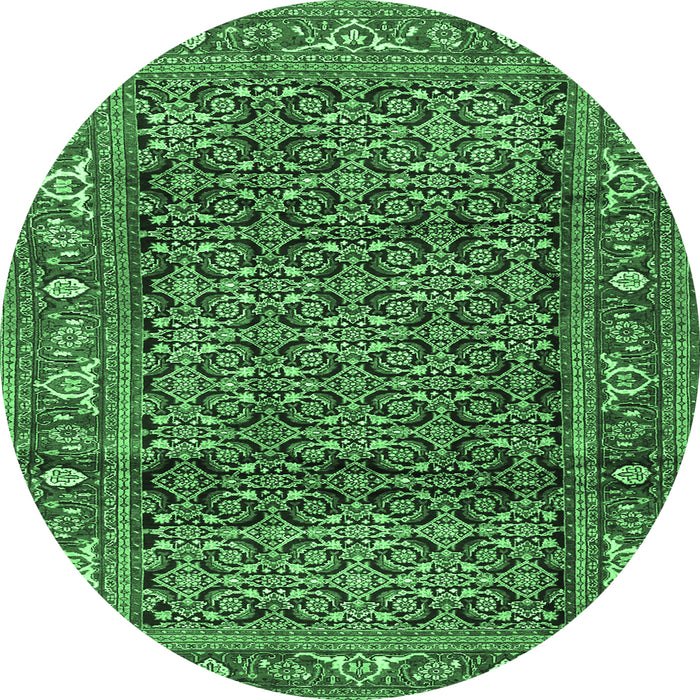 Round Persian Emerald Green Traditional Rug, tr3421emgrn