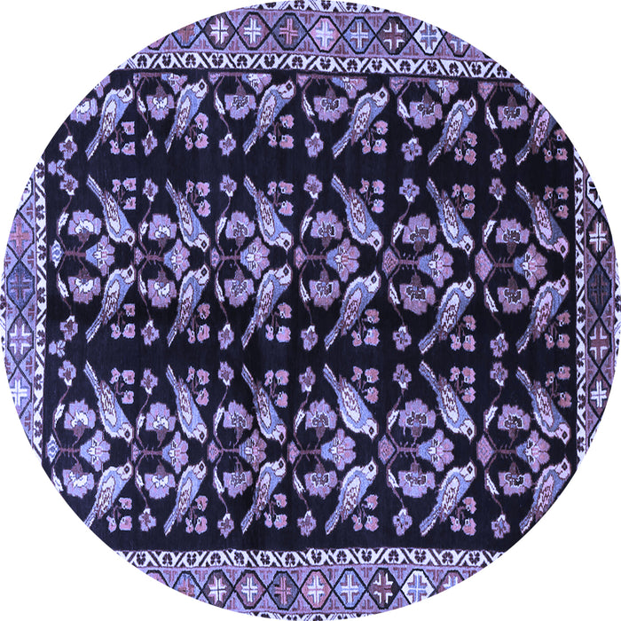 Round Machine Washable Persian Blue Traditional Rug, wshtr3422blu