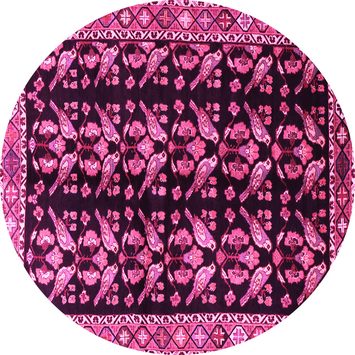 Round Machine Washable Persian Pink Traditional Rug, wshtr3422pnk