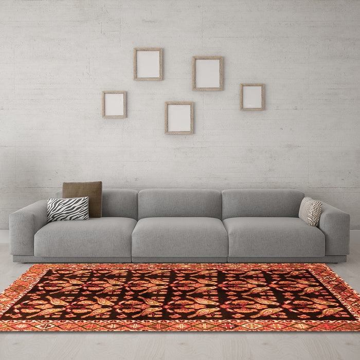 Machine Washable Persian Orange Traditional Area Rugs in a Living Room, wshtr3422org