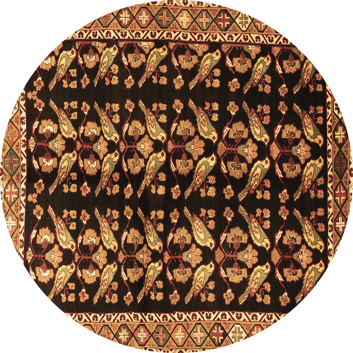 Round Persian Brown Traditional Rug, tr3422brn