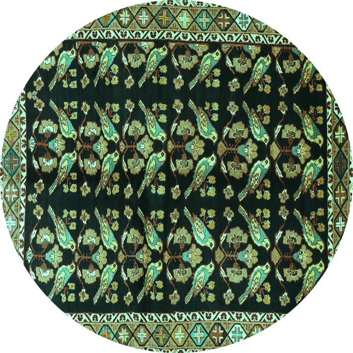 Round Machine Washable Persian Turquoise Traditional Area Rugs, wshtr3422turq