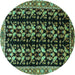 Round Machine Washable Persian Turquoise Traditional Area Rugs, wshtr3422turq