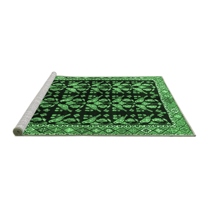 Sideview of Machine Washable Persian Emerald Green Traditional Area Rugs, wshtr3422emgrn