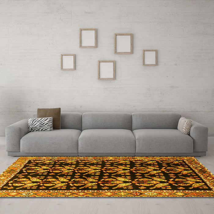 Machine Washable Persian Yellow Traditional Rug in a Living Room, wshtr3422yw