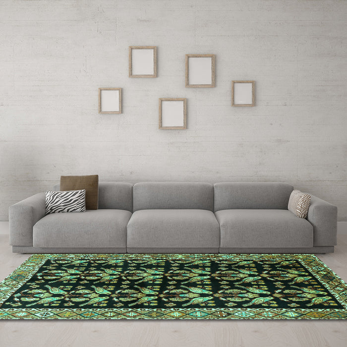 Machine Washable Persian Turquoise Traditional Area Rugs in a Living Room,, wshtr3422turq