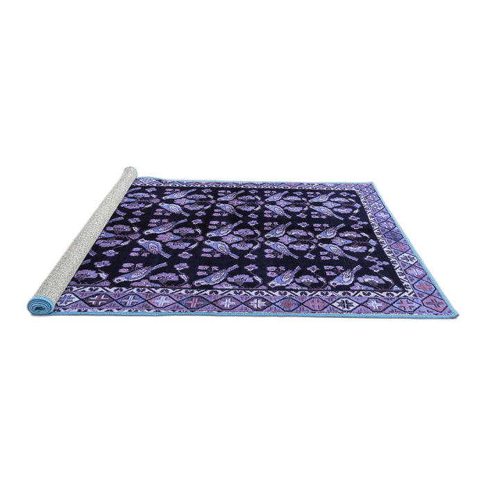 Sideview of Machine Washable Persian Blue Traditional Rug, wshtr3422blu