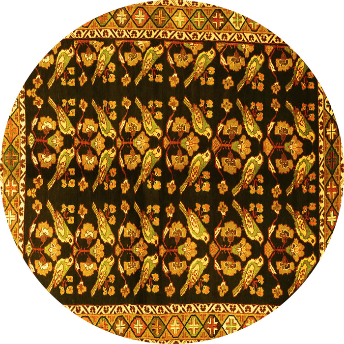 Round Machine Washable Persian Yellow Traditional Rug, wshtr3422yw