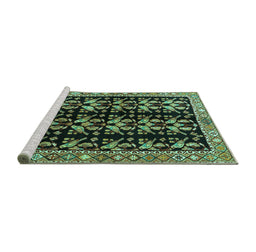Sideview of Machine Washable Persian Turquoise Traditional Area Rugs, wshtr3422turq