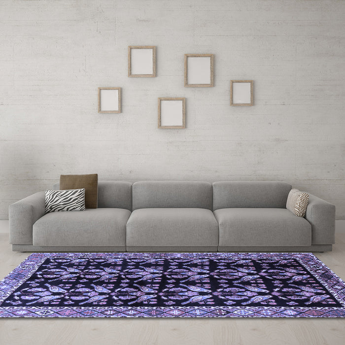 Machine Washable Persian Blue Traditional Rug in a Living Room, wshtr3422blu