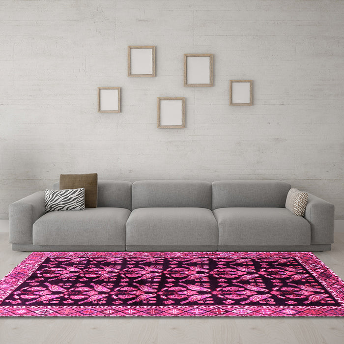 Machine Washable Persian Pink Traditional Rug in a Living Room, wshtr3422pnk