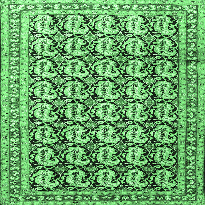 Square Machine Washable Persian Emerald Green Traditional Area Rugs, wshtr3423emgrn