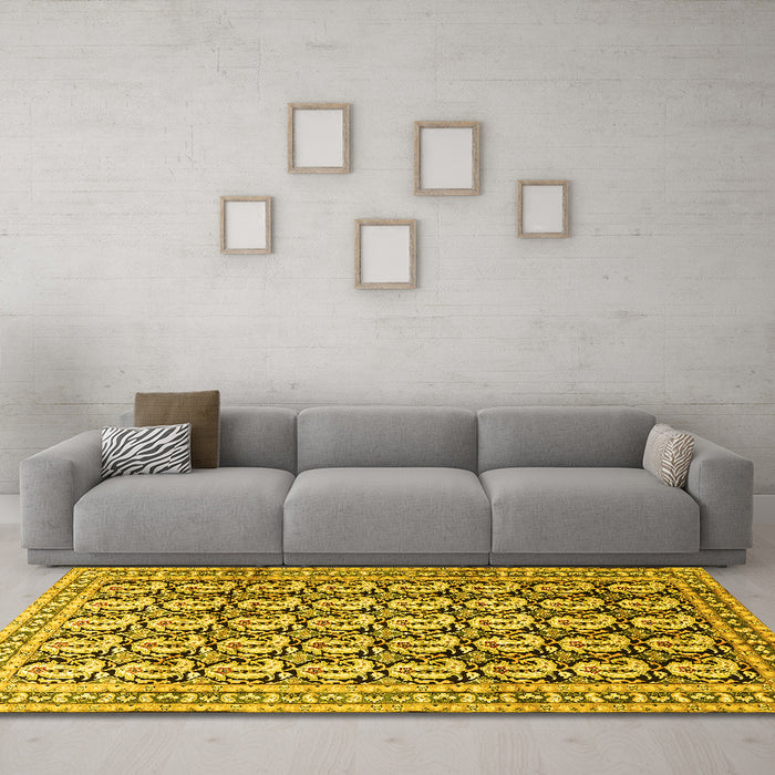 Machine Washable Persian Yellow Traditional Rug in a Living Room, wshtr3423yw