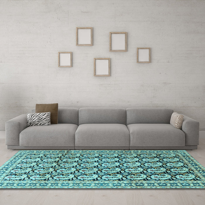Machine Washable Persian Light Blue Traditional Rug in a Living Room, wshtr3423lblu