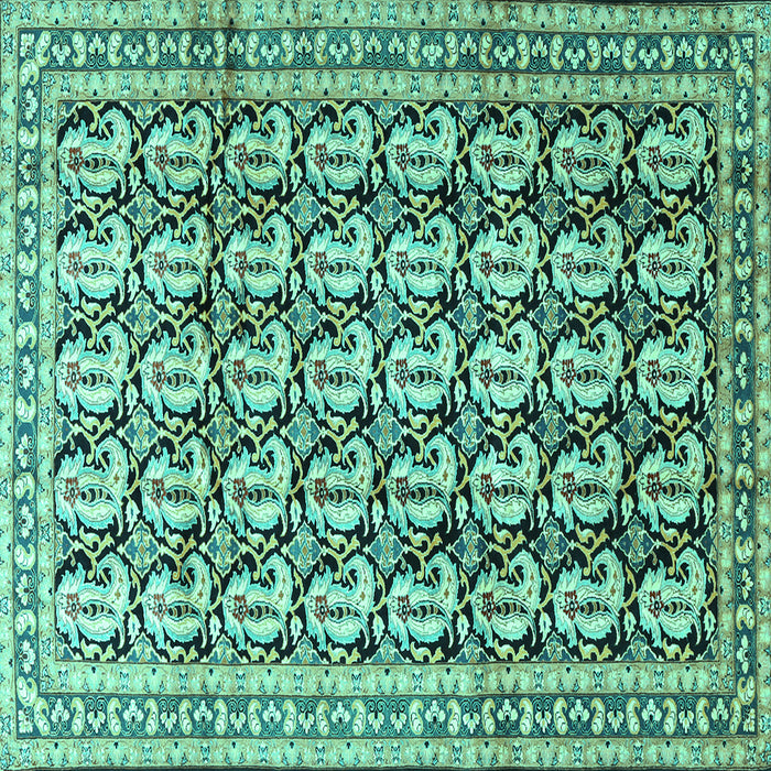 Square Machine Washable Persian Turquoise Traditional Area Rugs, wshtr3423turq