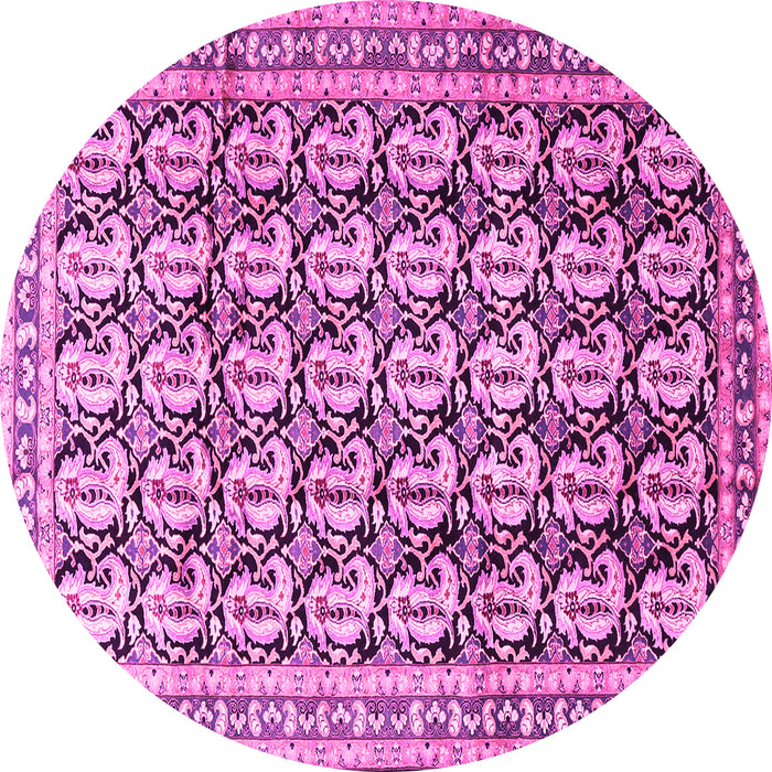 Round Machine Washable Persian Pink Traditional Rug, wshtr3423pnk