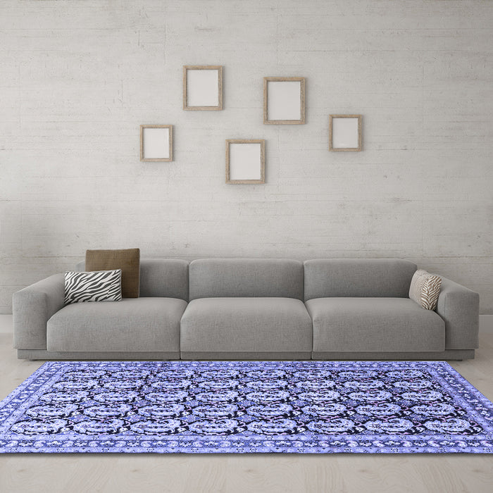 Machine Washable Persian Blue Traditional Rug in a Living Room, wshtr3423blu